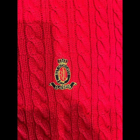 Lauren Ralph Lauren St. Lucia Red Cable Knit Crest Embroidered Sweater Women's L - Picture 2 of 5